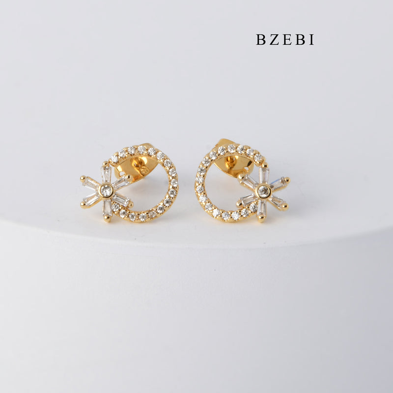 BZEBI Diamond encrusted 18K gold-plated Daisy ring earrings earrings light luxury zirconium diamond women's jewelry party gift