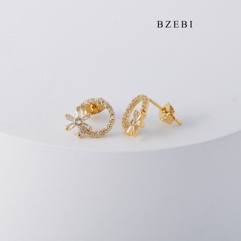 BZEBI Diamond encrusted 18K gold-plated Daisy ring earrings earrings light luxury zirconium diamond women's jewelry party gift