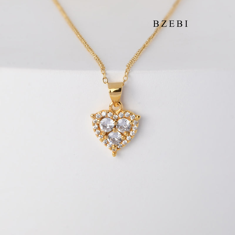 BZEBI Hot New jewelry stainless steel 18k gold-plated heart-shaped cubic zirconia pendant necklace lady fashion jewelry