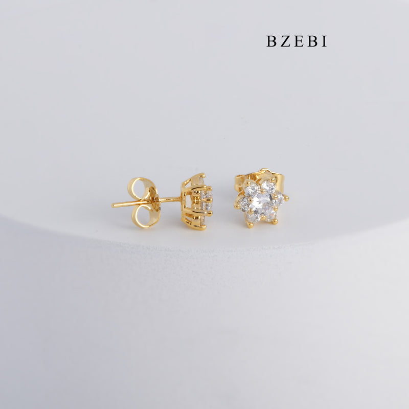 BZEBI New hot selling stainless steel 18K gold plated diamond studded Earrings popular flower gold lady Jewelry Earrings