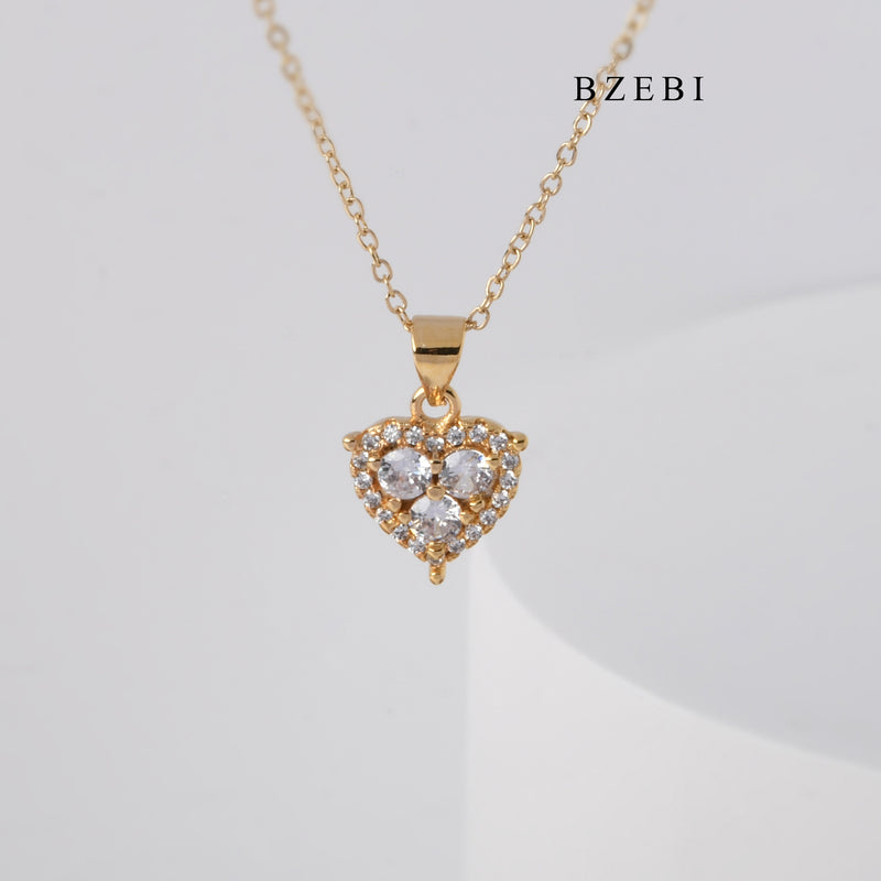 BZEBI Hot New jewelry stainless steel 18k gold-plated heart-shaped cubic zirconia pendant necklace lady fashion jewelry