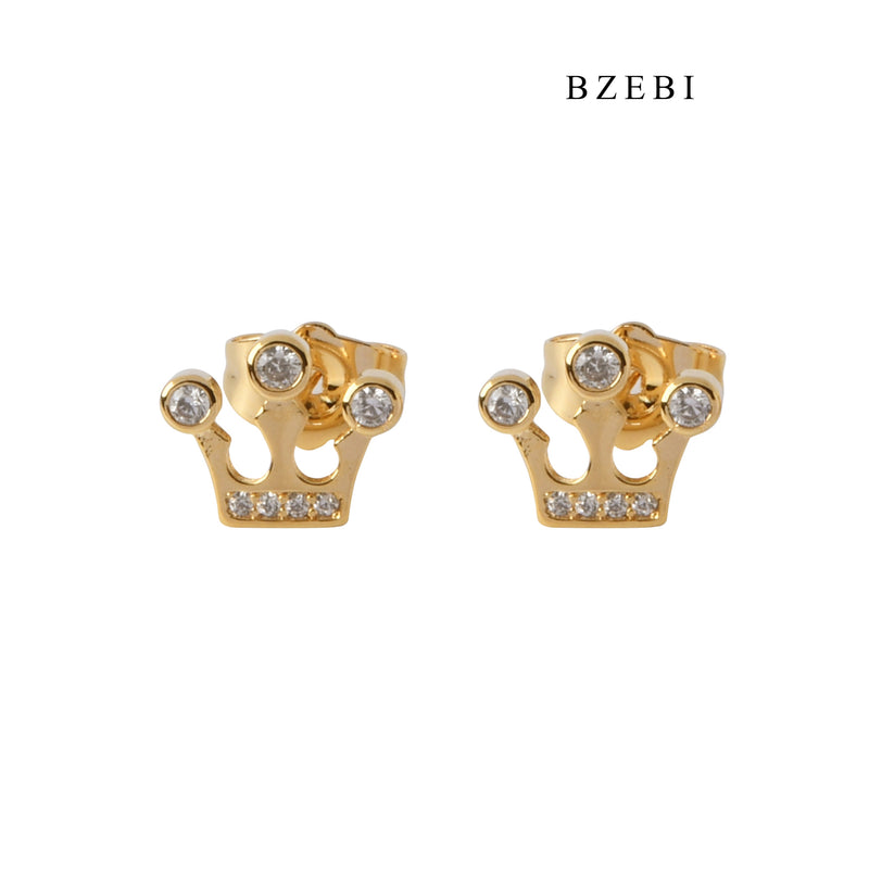 BZEBI Fashion personalized stainless steel 18K gold-plated crown studded earrings earrings party jewelry gifts