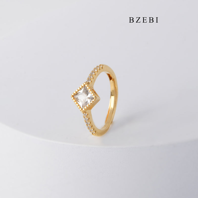 BZEBI Fashion Jewelry Ring 18K Gold Plated cubic zirconia diamond adjustable Ladies Girls engagement diamond ring