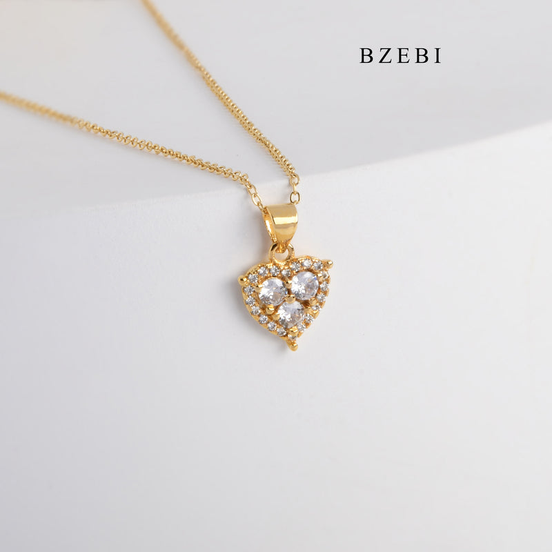 BZEBI Hot New jewelry stainless steel 18k gold-plated heart-shaped cubic zirconia pendant necklace lady fashion jewelry