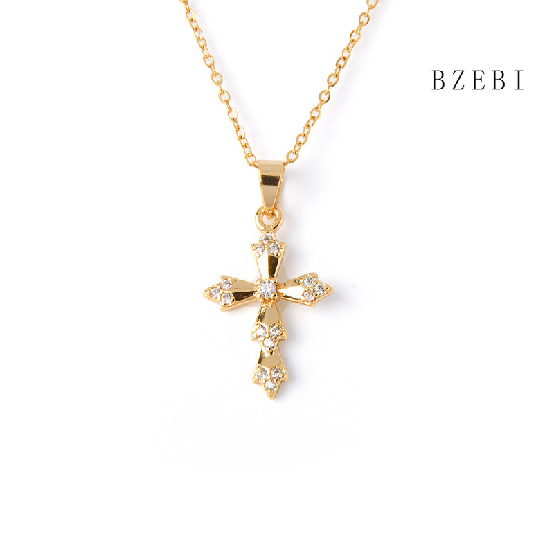 18k Gold Plated Cubic Zirconia The cross Necklace for Women with Box