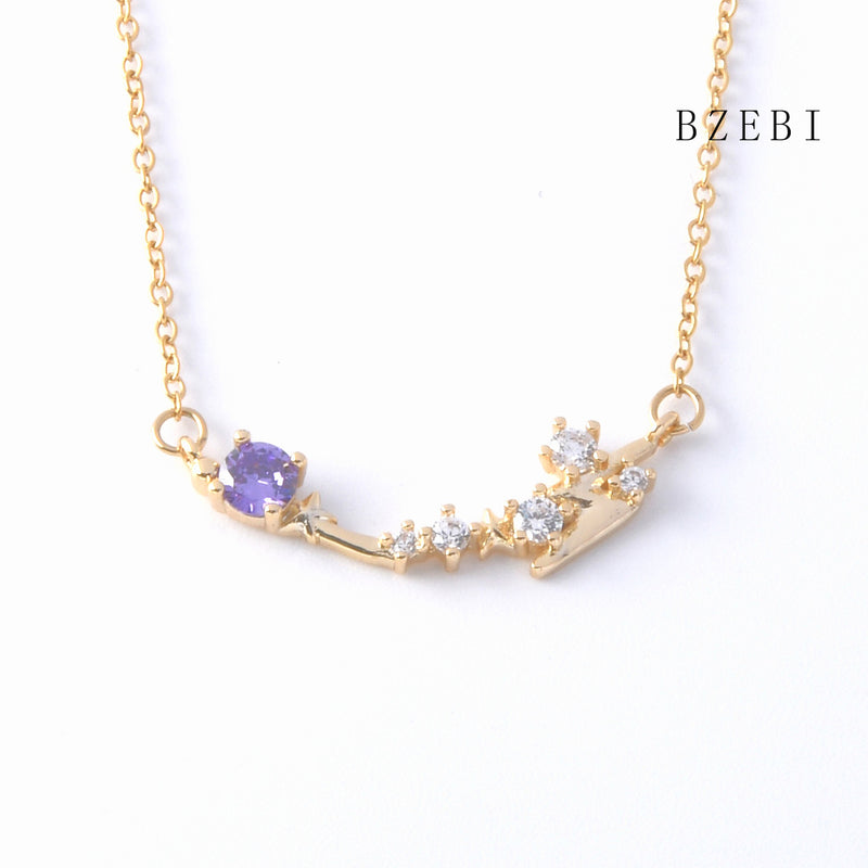 18k Gold Plated Cubic Zirconia Curved flower Necklace for Women with Box