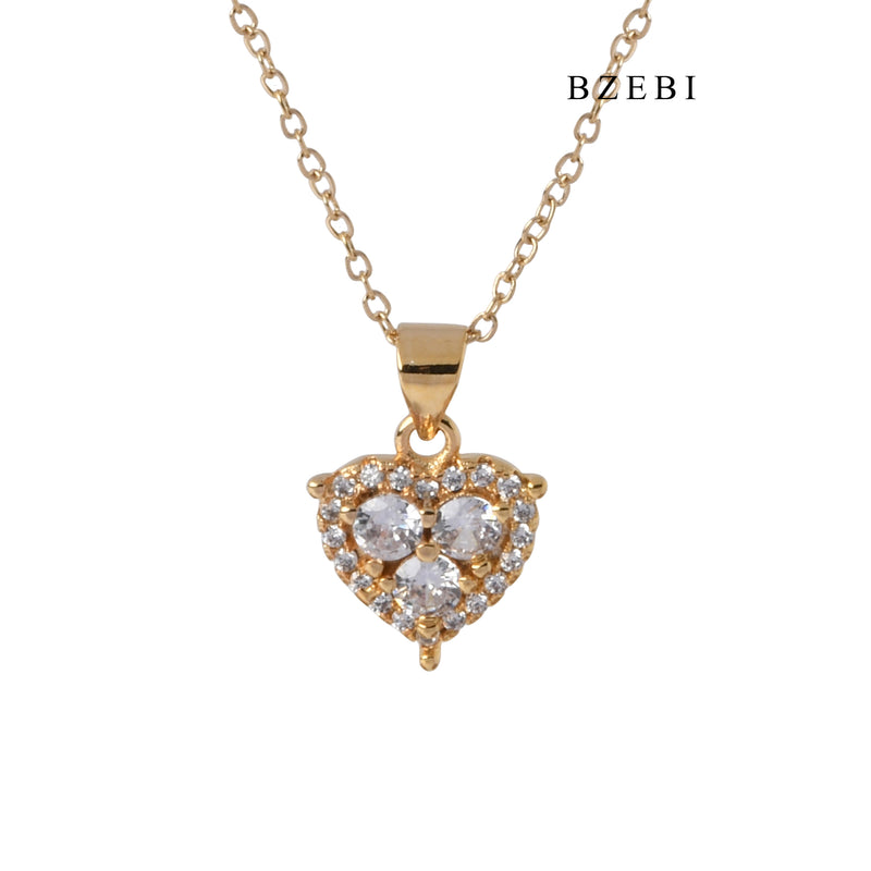 BZEBI Hot New jewelry stainless steel 18k gold-plated heart-shaped cubic zirconia pendant necklace lady fashion jewelry