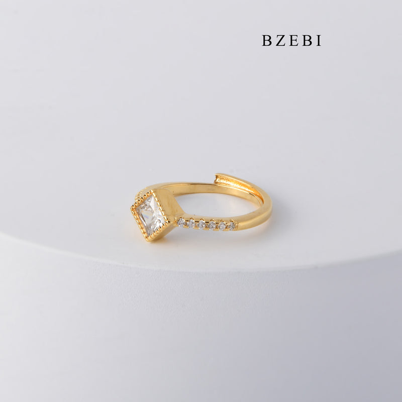 BZEBI Fashion Jewelry Ring 18K Gold Plated cubic zirconia diamond adjustable Ladies Girls engagement diamond ring