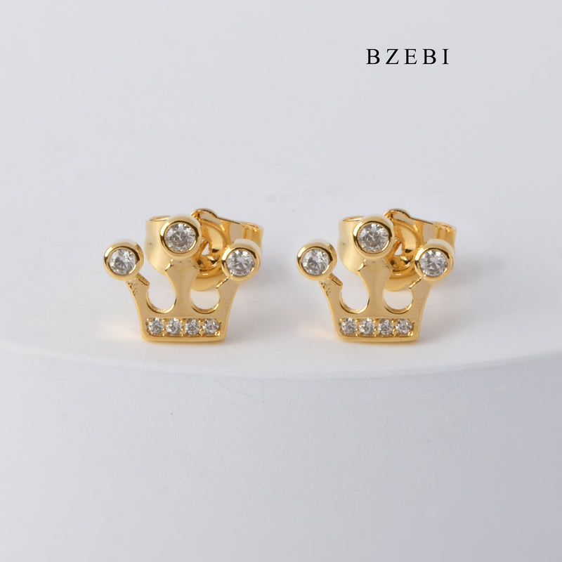 BZEBI Fashion personalized stainless steel 18K gold-plated crown studded earrings earrings party jewelry gifts