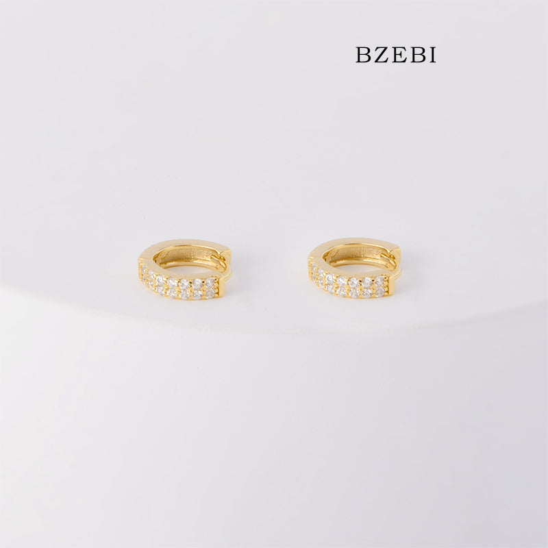 BZEBI 18k Gold Plated Cubic Zirconia Buckle Half Circle Stud Earrings for Women with Box