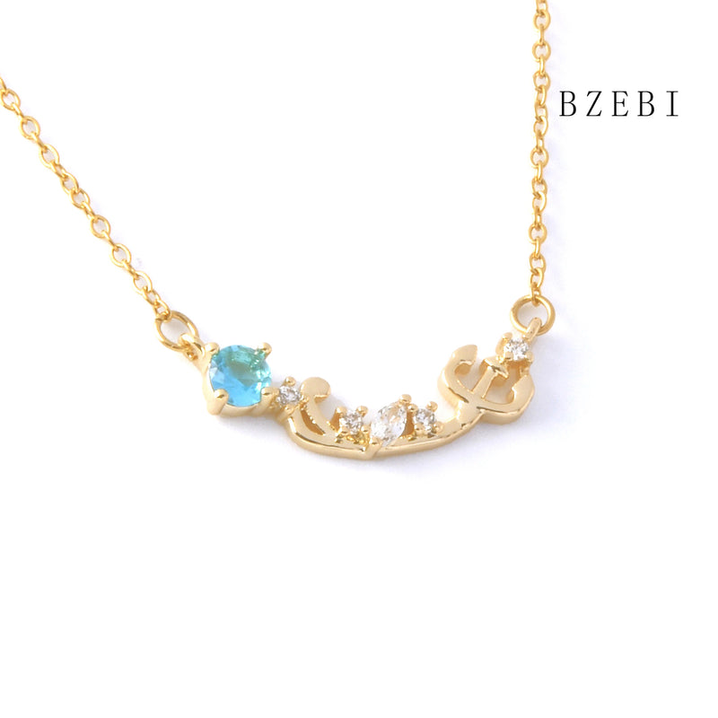 18k Gold Plated Cubic Zirconia Blue diamond Necklace for Women with Box