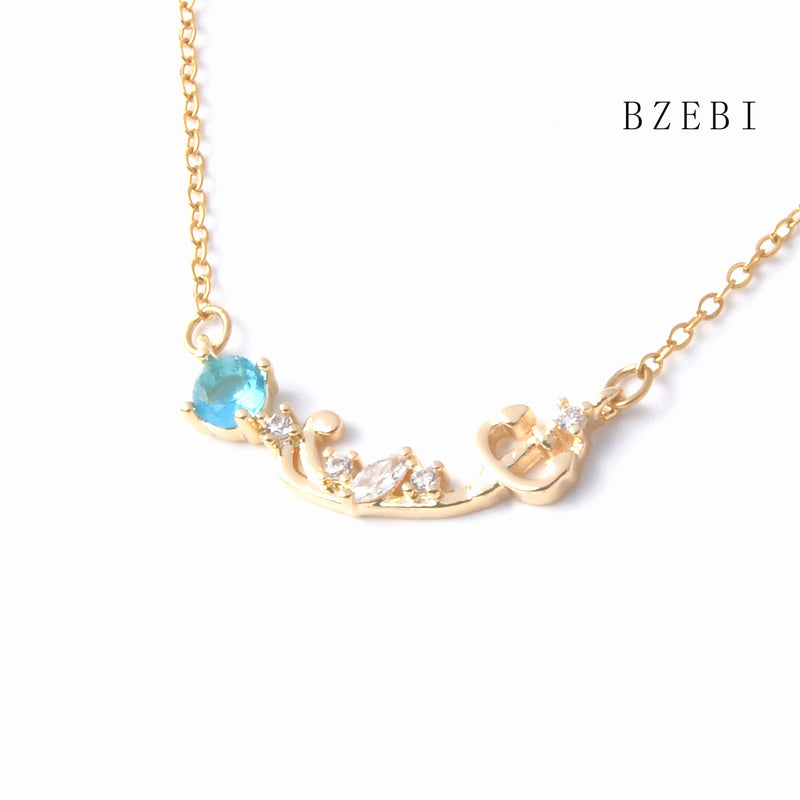 18k Gold Plated Cubic Zirconia Blue diamond Necklace for Women with Box