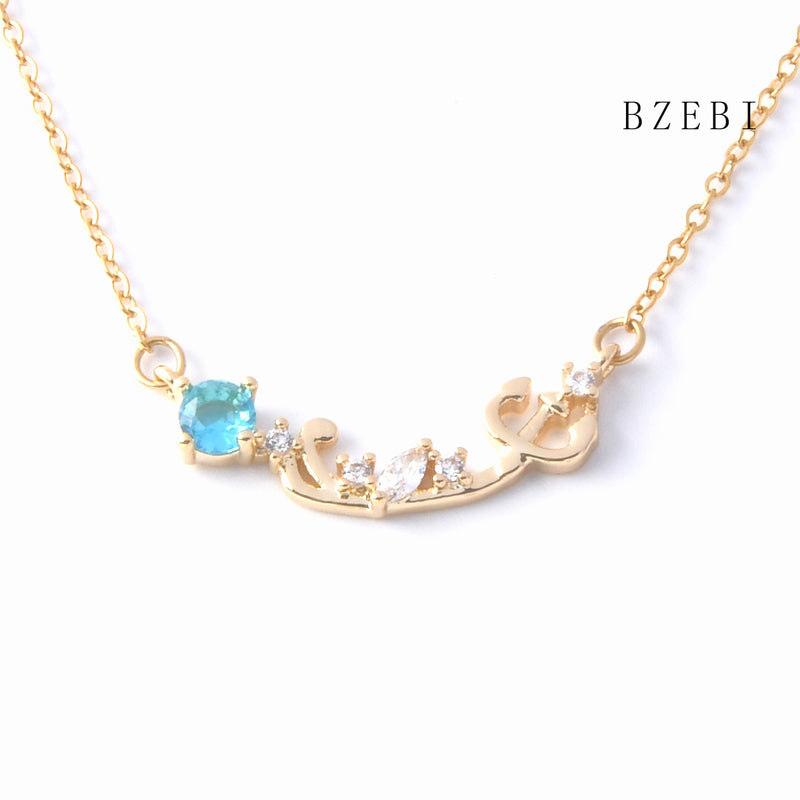 18k Gold Plated Cubic Zirconia Blue diamond Necklace for Women with Box