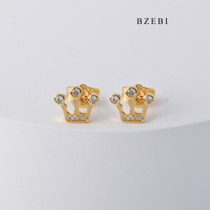 BZEBI Fashion personalized stainless steel 18K gold-plated crown studded earrings earrings party jewelry gifts