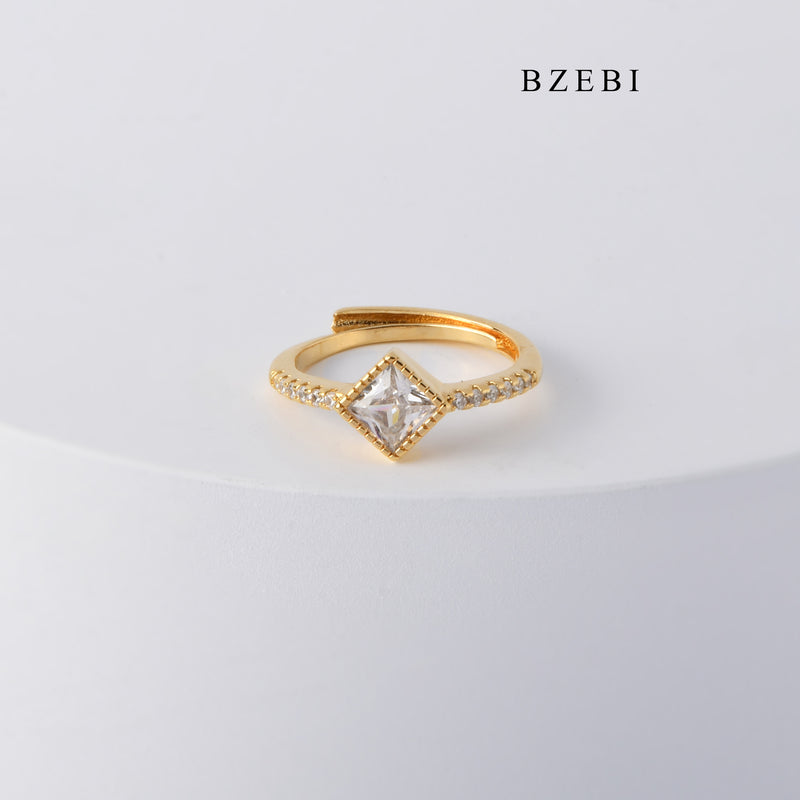 BZEBI Fashion Jewelry Ring 18K Gold Plated cubic zirconia diamond adjustable Ladies Girls engagement diamond ring