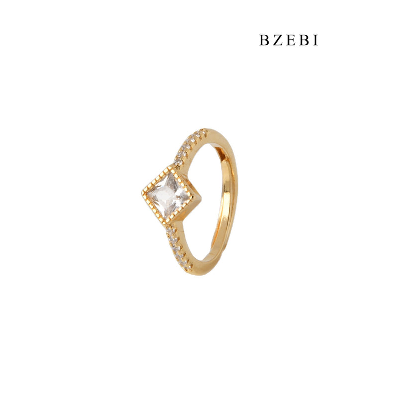 BZEBI Fashion Jewelry Ring 18K Gold Plated cubic zirconia diamond adjustable Ladies Girls engagement diamond ring