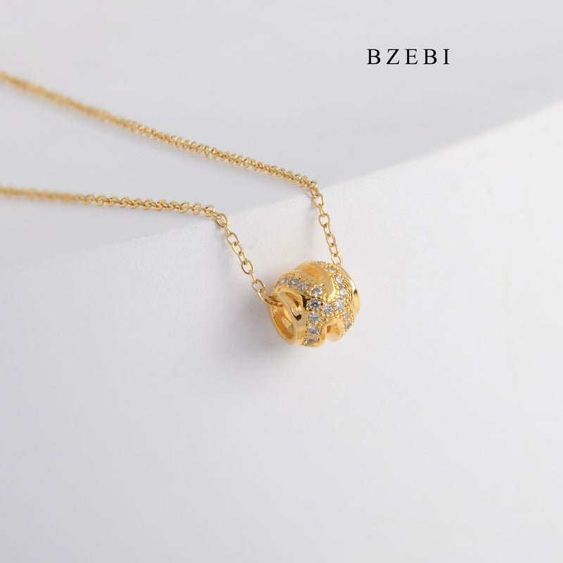 BZEBI Fashionable Simple 18K stainless steel gold-plated spherical hollow cubic zircon pendant necklace new jewelry