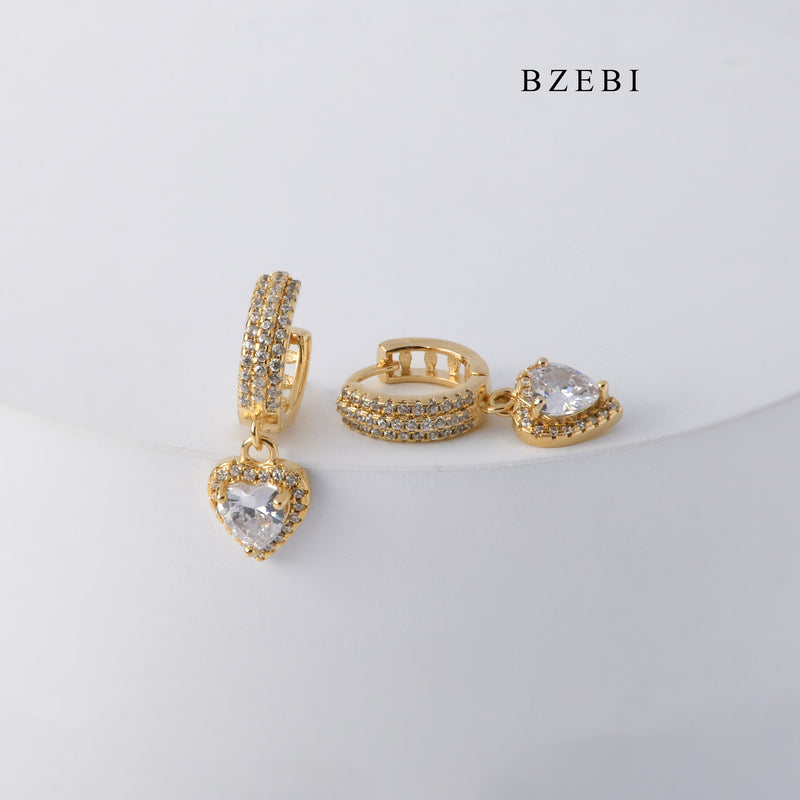 BZEBI High quality 18K Gold Plated love claw set Zircon Pendant Earrings Earrings fashion personalized jewelry party gift