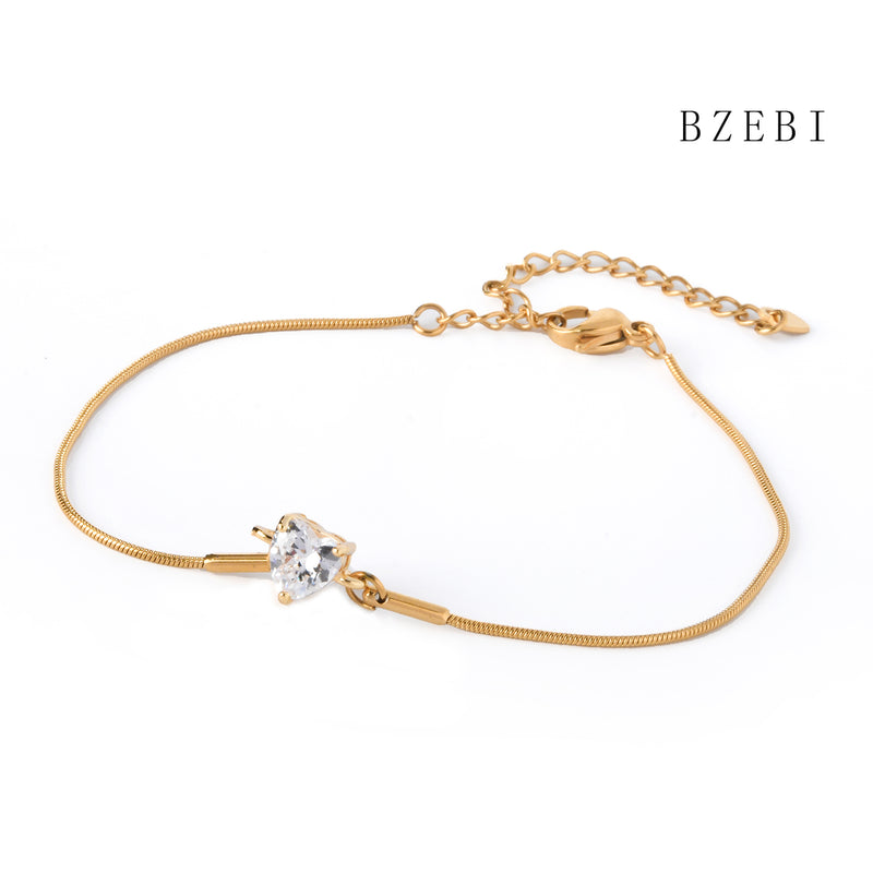 18k Gold Plated Cubic Zirconia heart  Bracelet for Women with Box