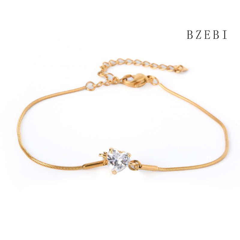 18k Gold Plated Cubic Zirconia heart  Bracelet for Women with Box