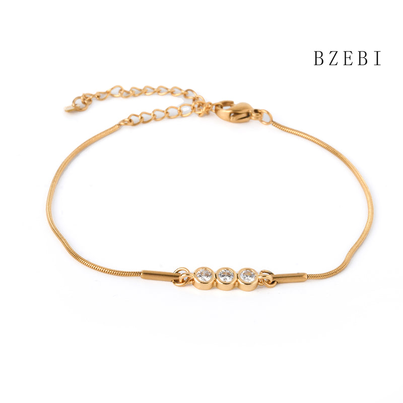 18k Gold Plated Cubic Zirconia Round fine stone  Bracelet for Women with Box