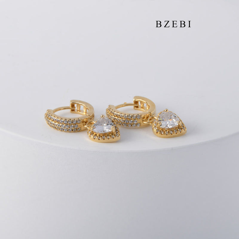 BZEBI High quality 18K Gold Plated love claw set Zircon Pendant Earrings Earrings fashion personalized jewelry party gift