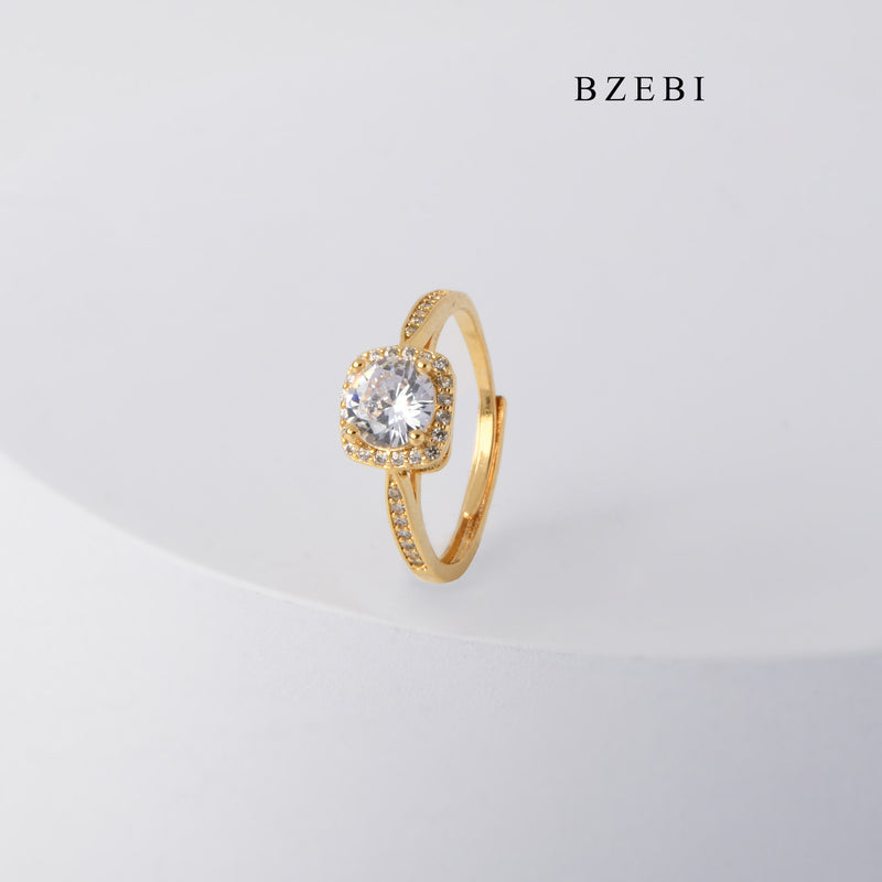 BZEBI New fashion adjustable Square Cut Cubic Zirconia exquisite square engagement ring diamond ring