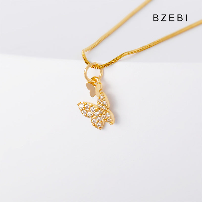 BZEBI 14K gold-plated stackable cubic zirconia butterfly necklace