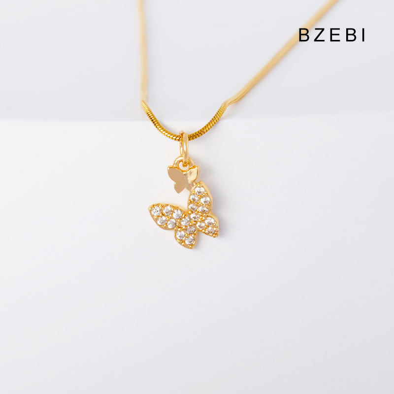 BZEBI 14K gold-plated stackable cubic zirconia butterfly necklace