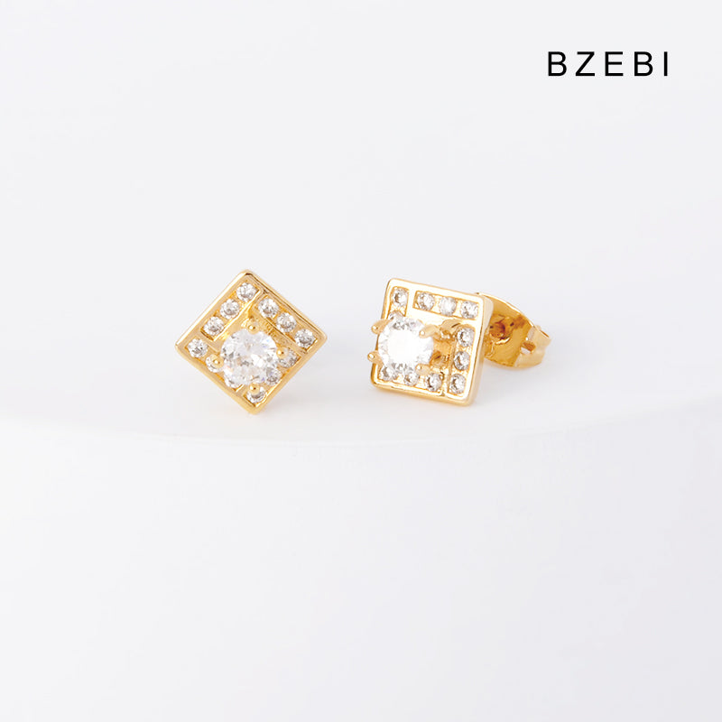 BZEBI14k cubic zirconia gold-plated cubic square earrings