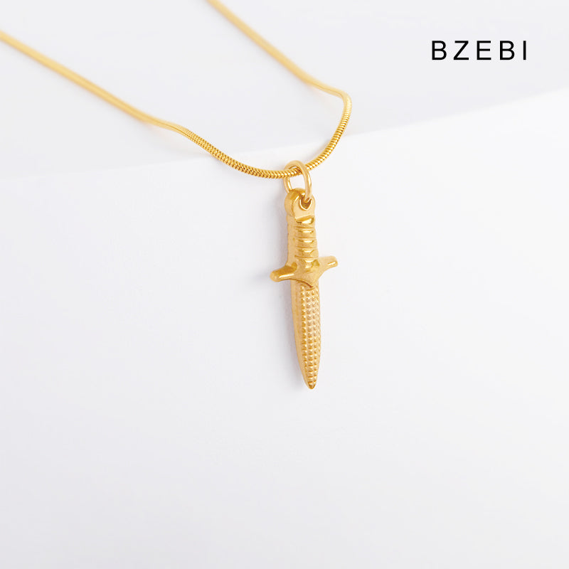 BZEBI 14K Gold Plated Dagger Necklace