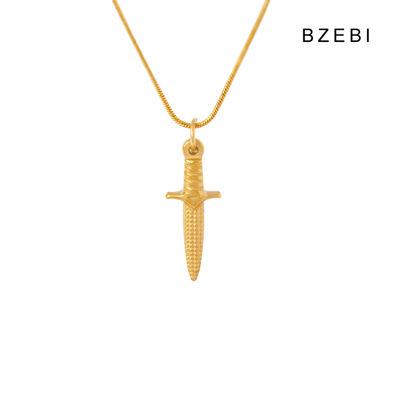 BZEBI 14K Gold Plated Dagger Necklace