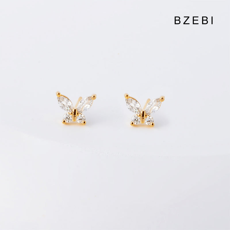 BZEBI 14k cubic zirconia gold-plated butterfly earrings