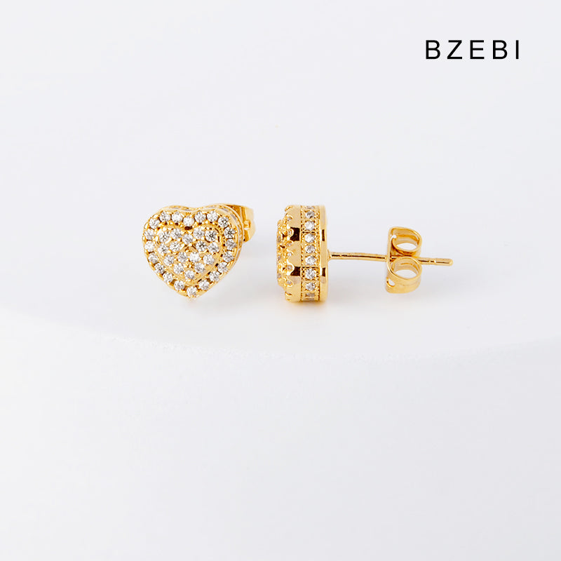 BZEBI 14k cubic zirconia gold-plated love earrings