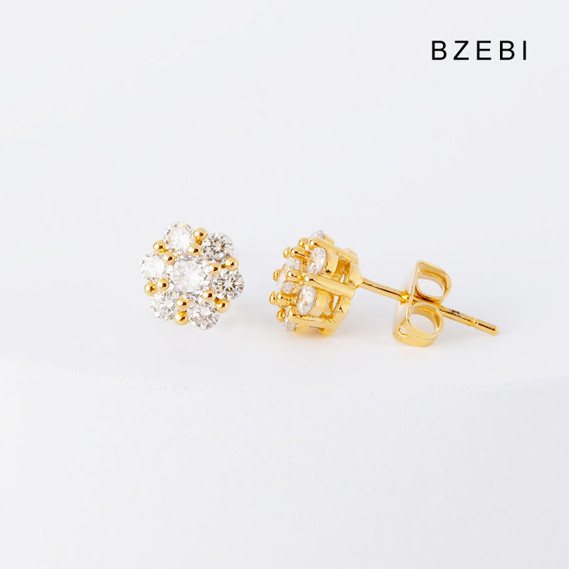 BZEBI 14k cubic zirconia gold-plated rosette earrings