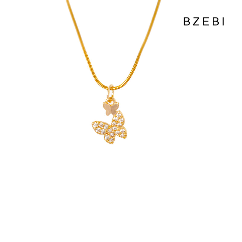 BZEBI 14K gold-plated stackable cubic zirconia butterfly necklace