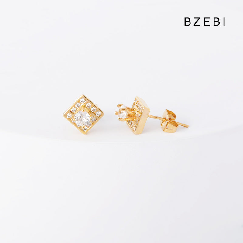 BZEBI14k cubic zirconia gold-plated cubic square earrings