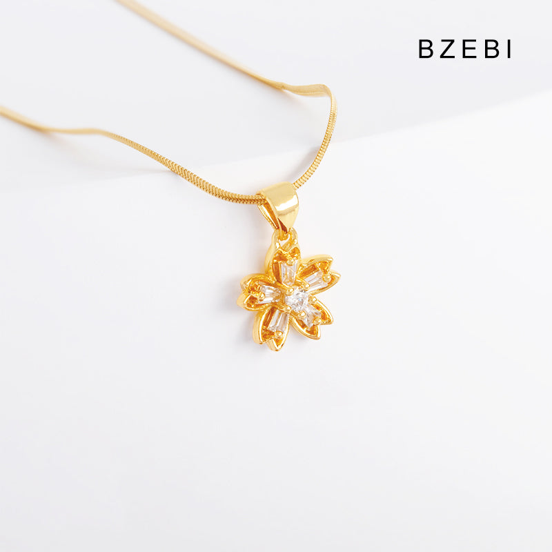 BZEBI 14K Gold-plated Cubic Zirconia Flower Necklace