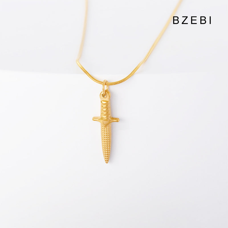 BZEBI 14K Gold Plated Dagger Necklace