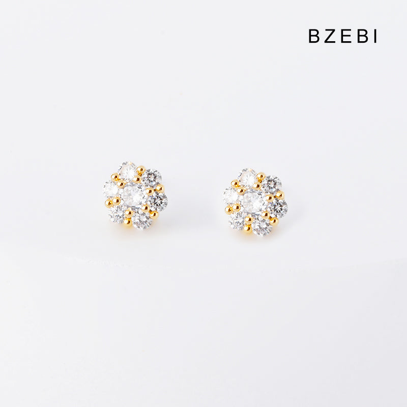 BZEBI 14k cubic zirconia gold-plated rosette earrings