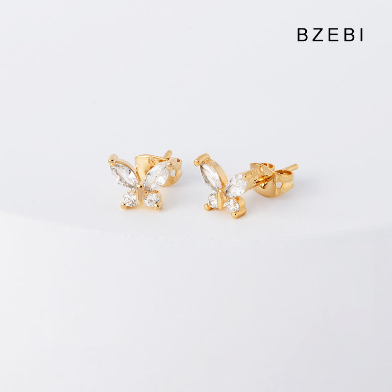 BZEBI 14k cubic zirconia gold-plated butterfly earrings