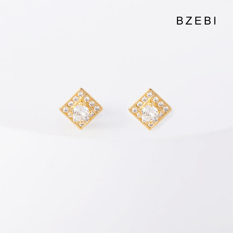 BZEBI14k cubic zirconia gold-plated cubic square earrings