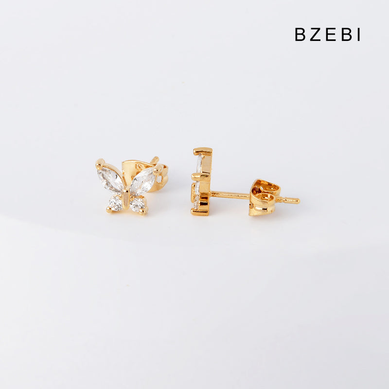 BZEBI 14k cubic zirconia gold-plated butterfly earrings