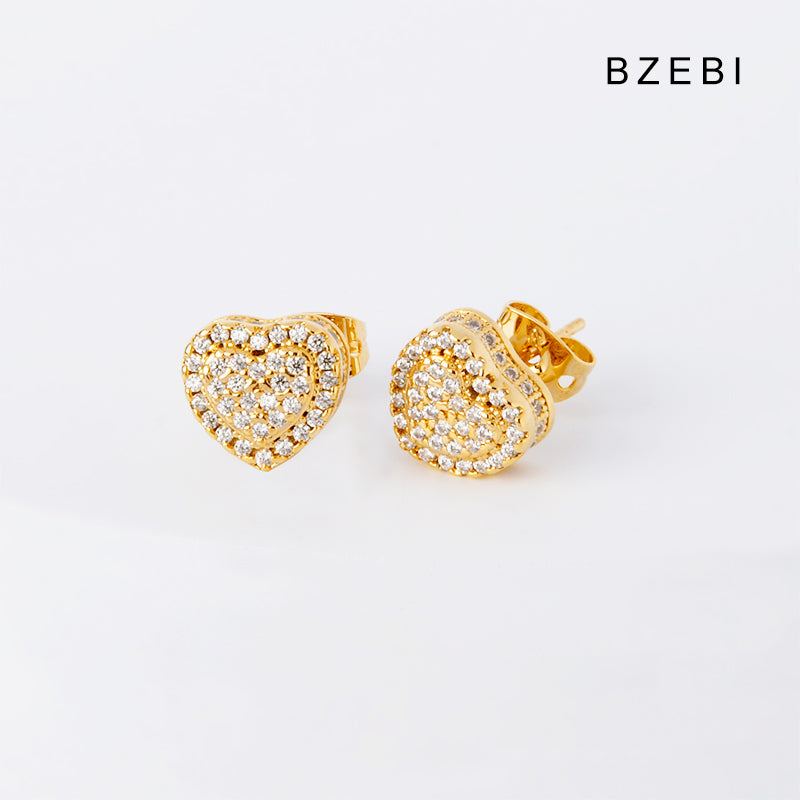 BZEBI 14k cubic zirconia gold-plated love earrings