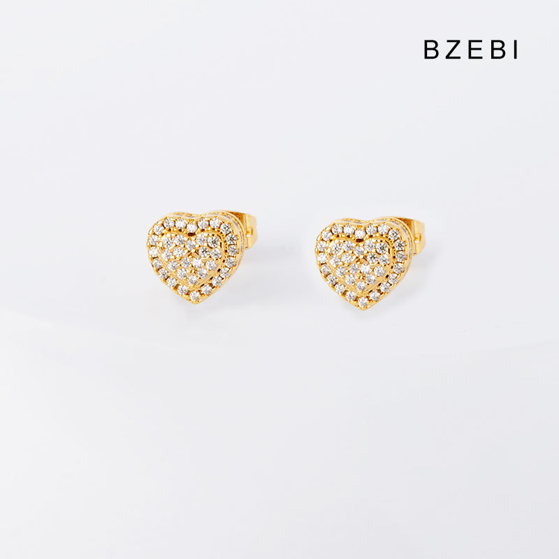 BZEBI 14k cubic zirconia gold-plated love earrings