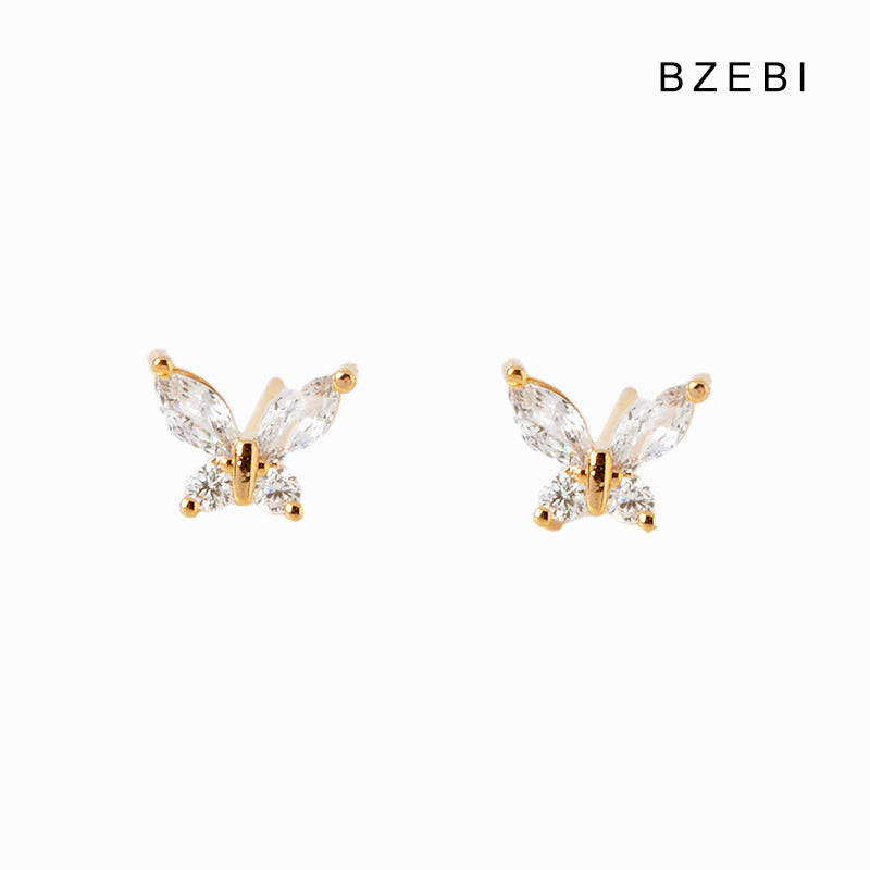 BZEBI 14k cubic zirconia gold-plated butterfly earrings