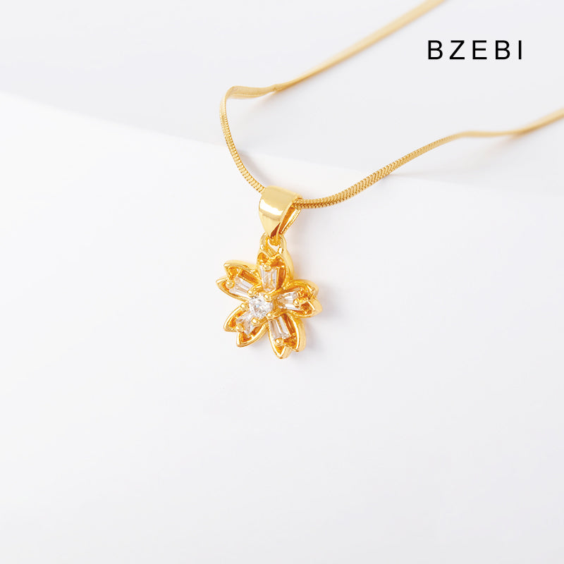 BZEBI 14K Gold-plated Cubic Zirconia Flower Necklace