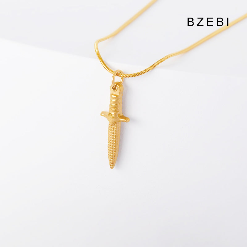 BZEBI 14K Gold Plated Dagger Necklace