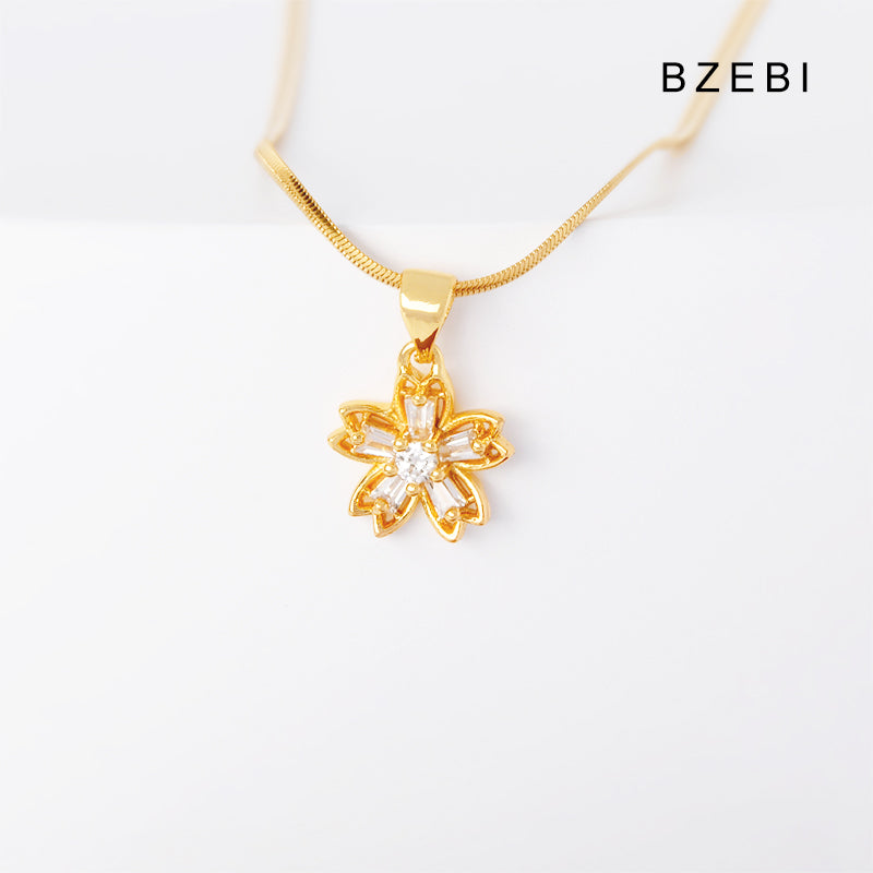 BZEBI 14K Gold-plated Cubic Zirconia Flower Necklace