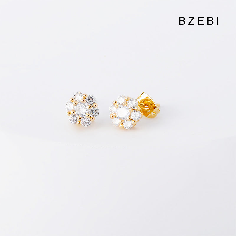 BZEBI 14k cubic zirconia gold-plated rosette earrings